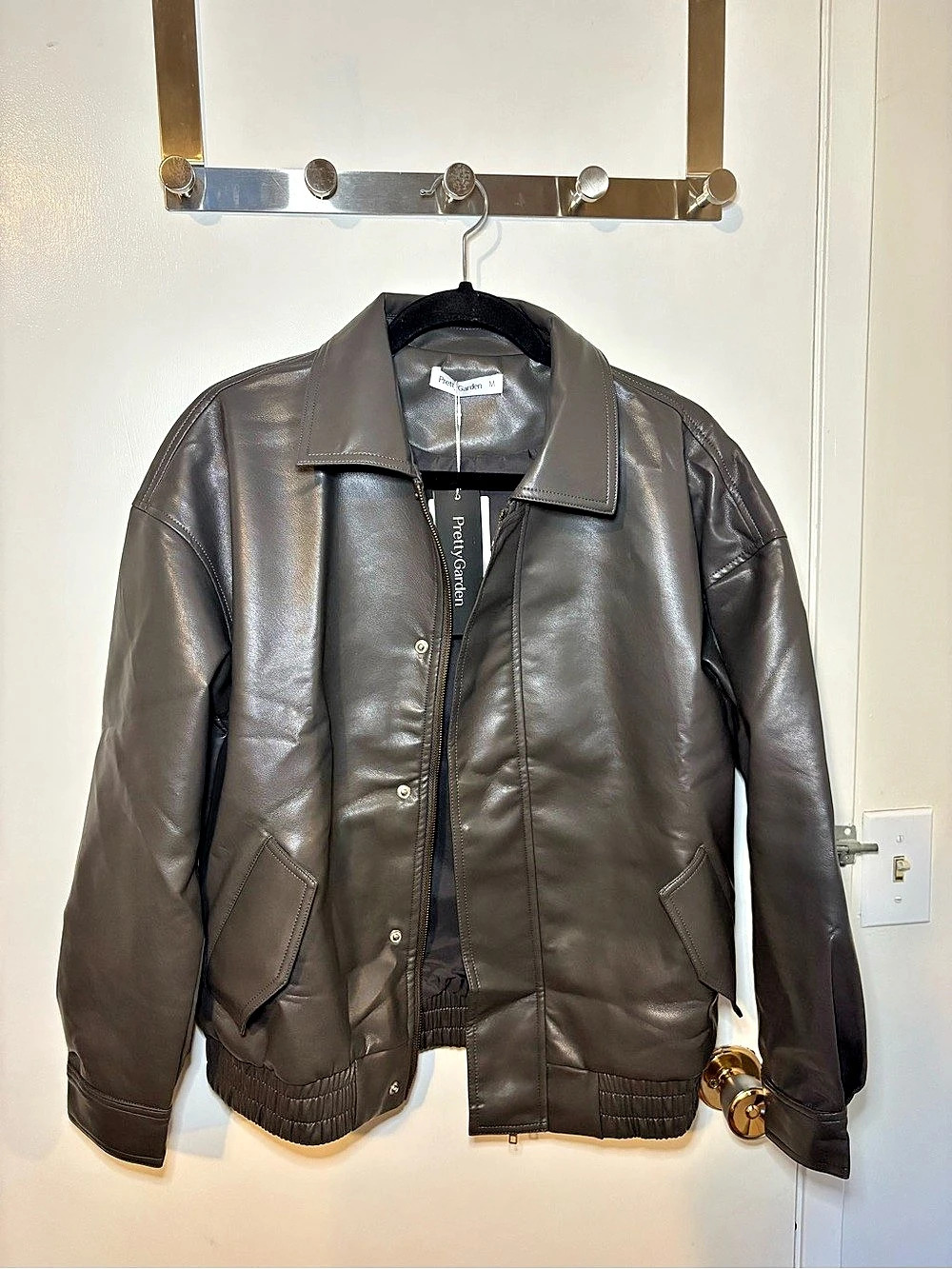PrettyGarden Faux Leather Bomber Jacket grey Size Medium NWT